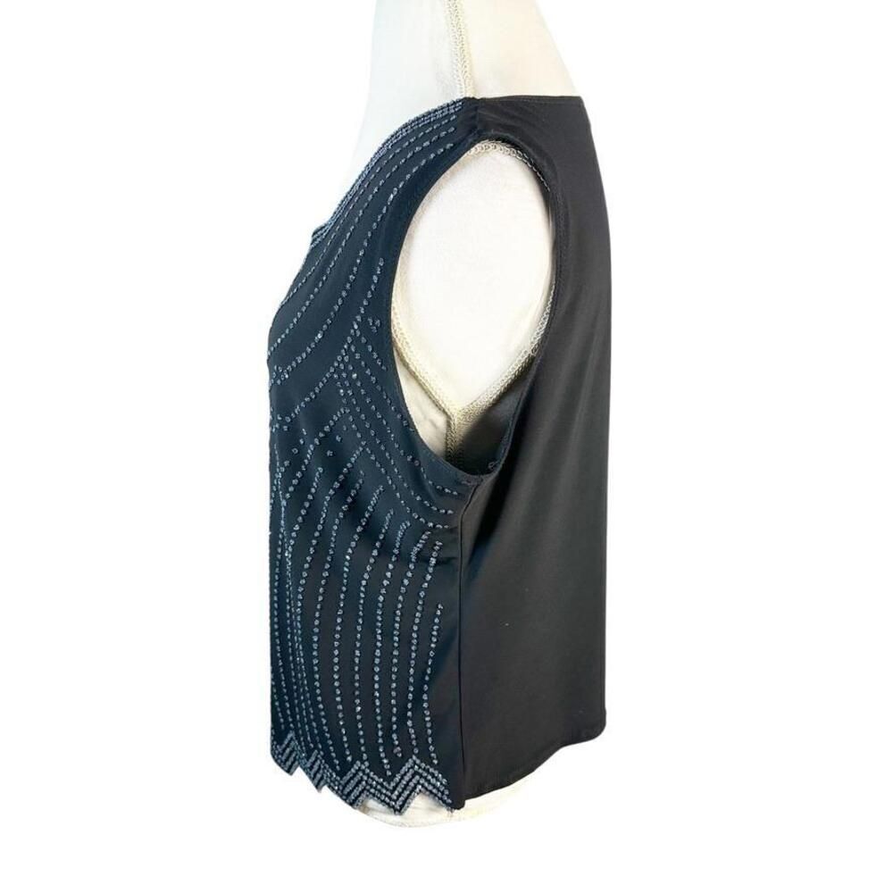 S. Levine Formal Beaded Front Tank Top Shell Black Stretch Knit Elegant Size XXL - Picture 3 of 11